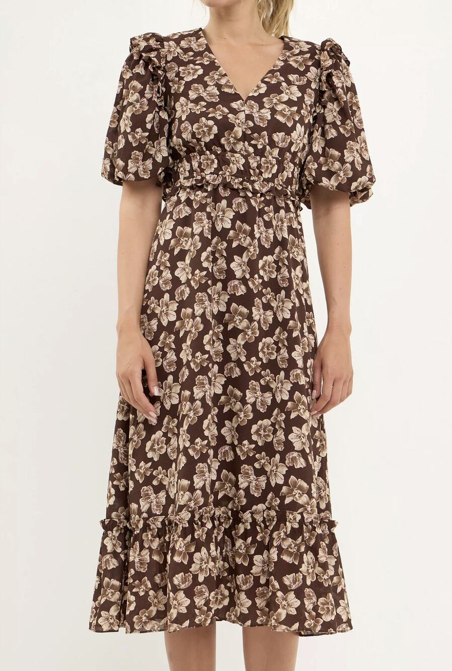 English Factory Crinked Floral Puff Sleeve Maxi Dress